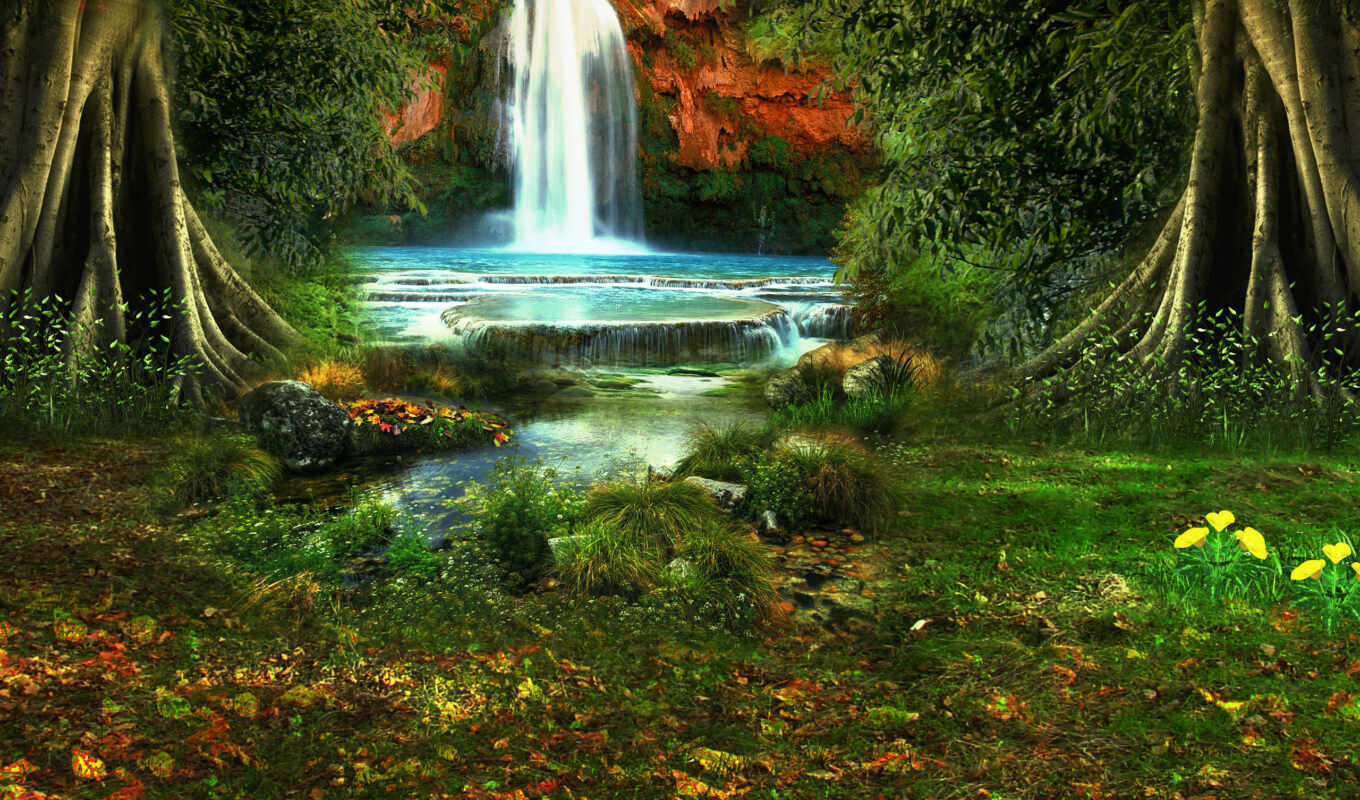 nature, simple, forest, landscape, autumn, press, waterfall, cursor, hover