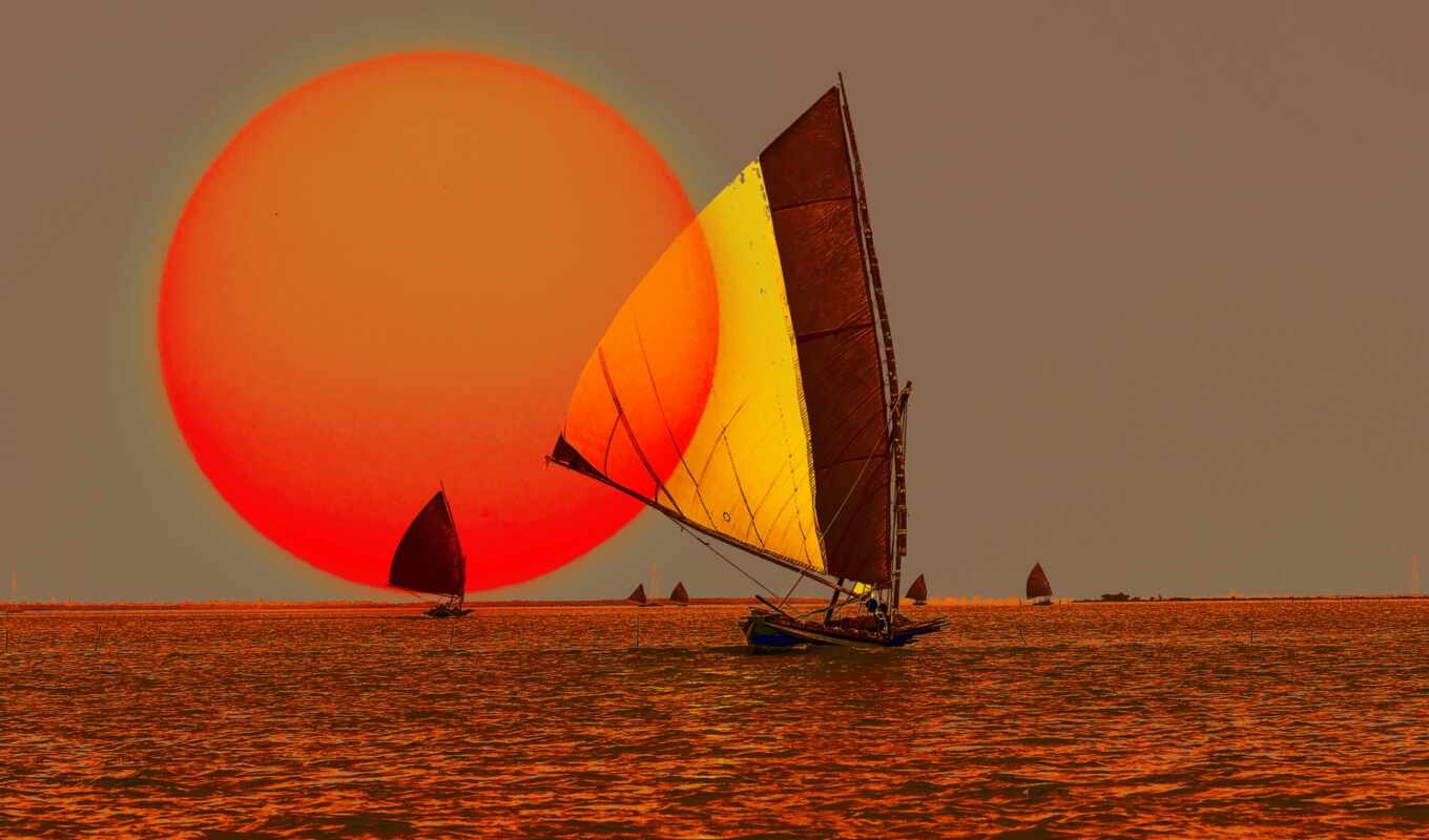 free, sun, закат, море, побережье, лодка, sail, собрать, качественные, fonwall