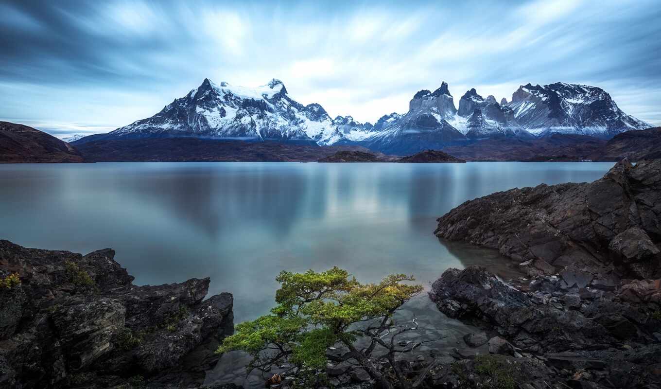озеро, гора, america, del, park, paine, chile, patagonia, national, south, torre