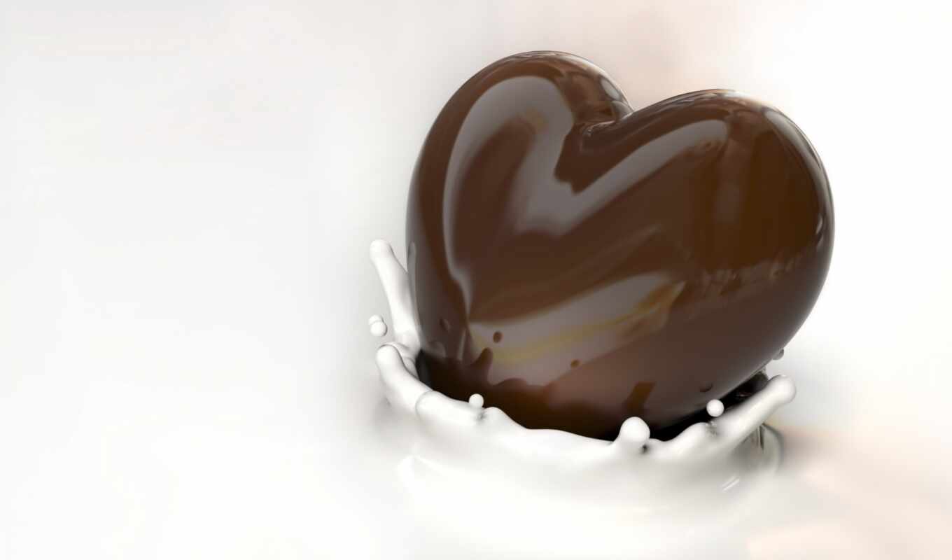 фигура, сердце, брызги, шоколад, блеск, молоко