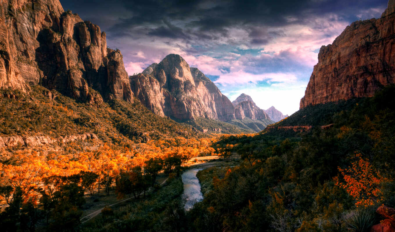 beautiful, mountains, photos, between, park, river, landscapes, mountains, zion, the river