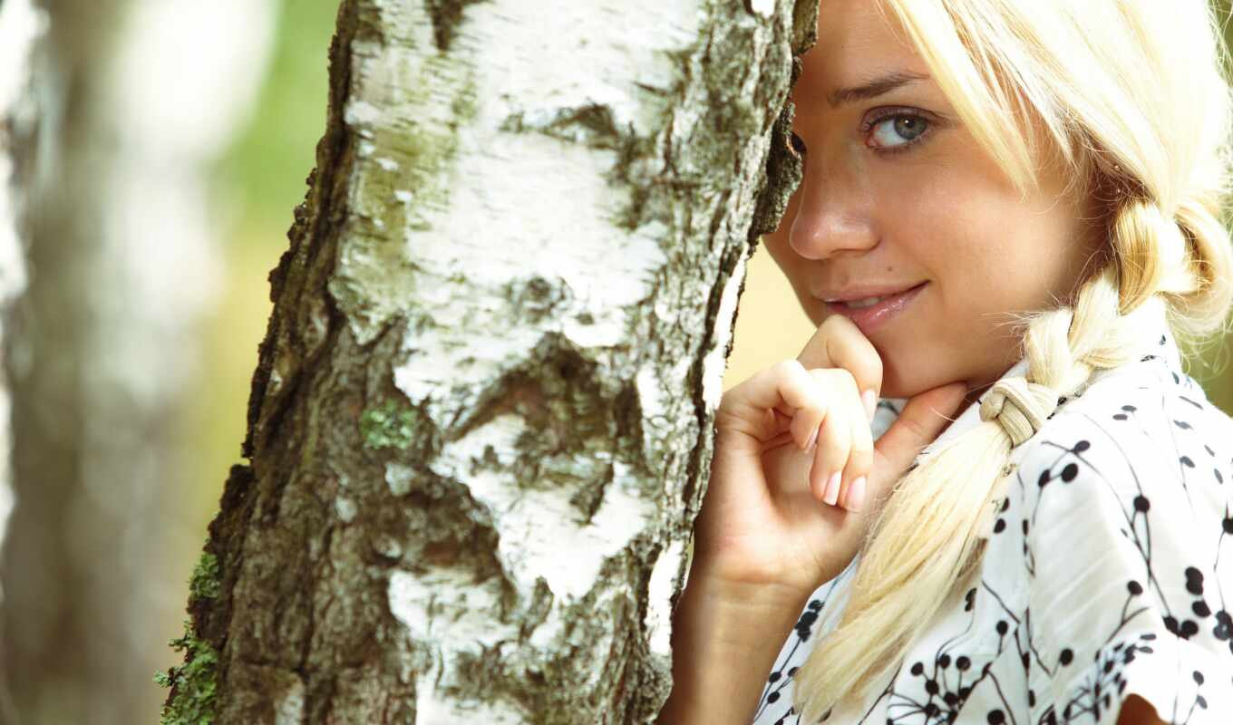 girl, Russian, birch tree