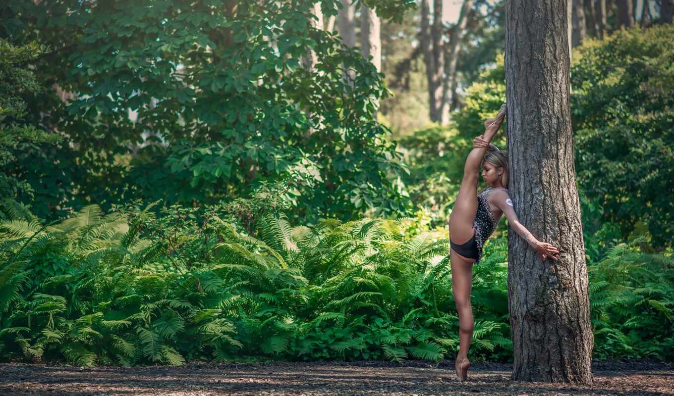 женщина, split, outdoors, гимнастика