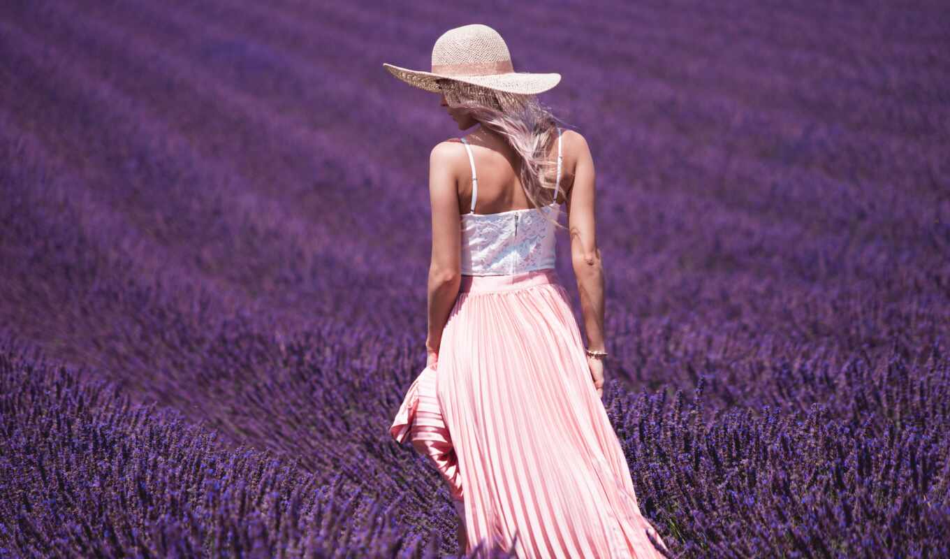 hat, girl, from behind, weed, lavender