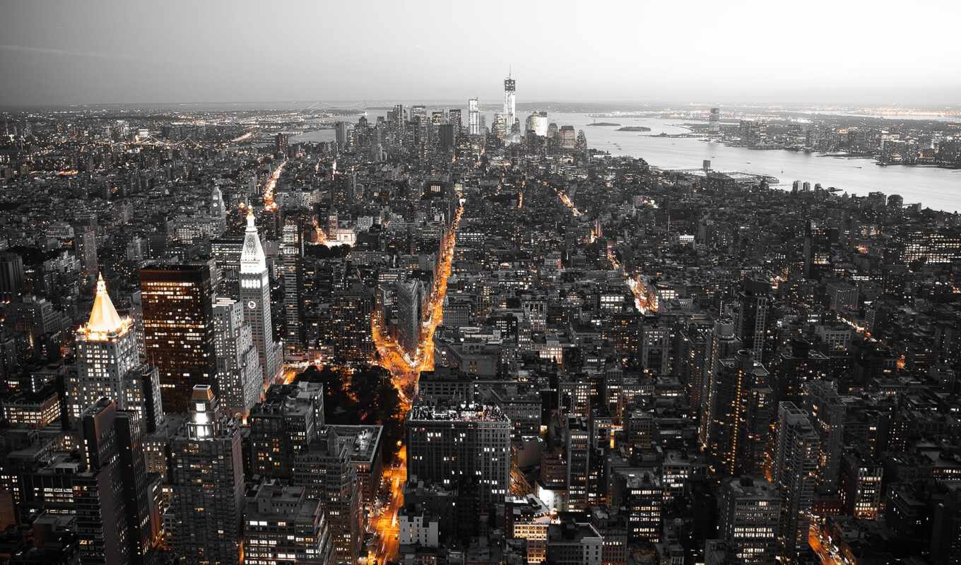 взгляд, new, город, ночь, cityscape, building, площадь, york