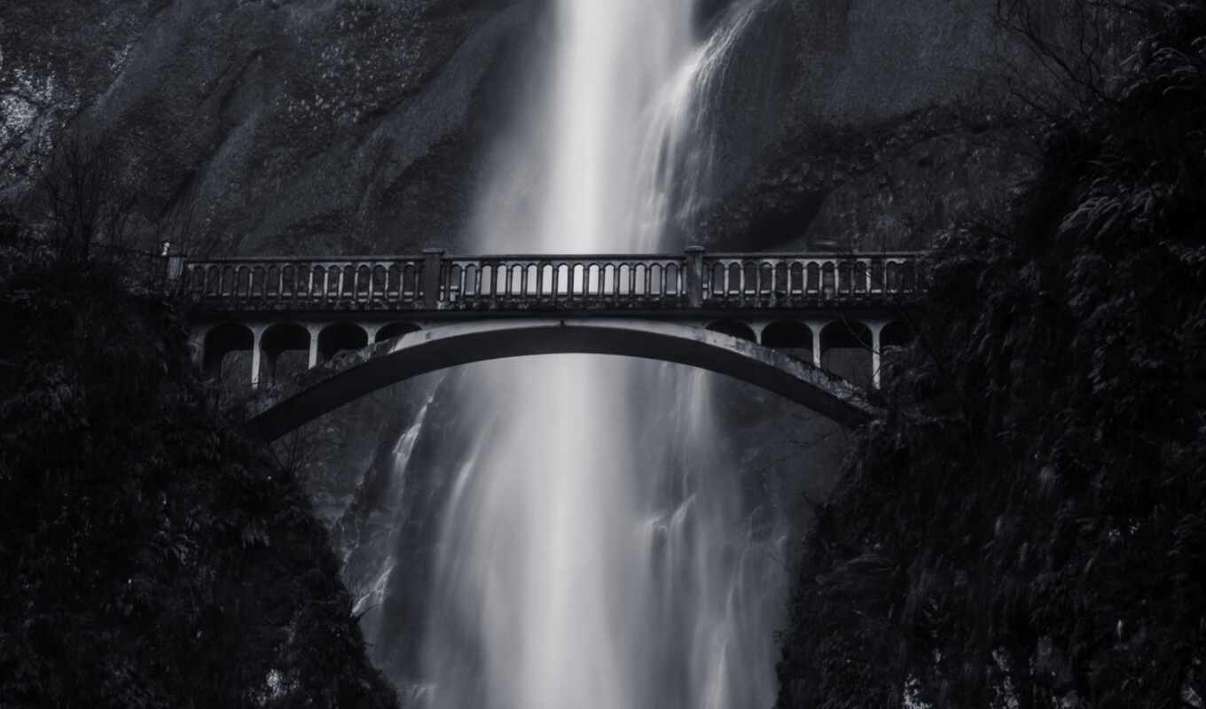 фото, high, black, white, фон, гора, мост, height, водопад