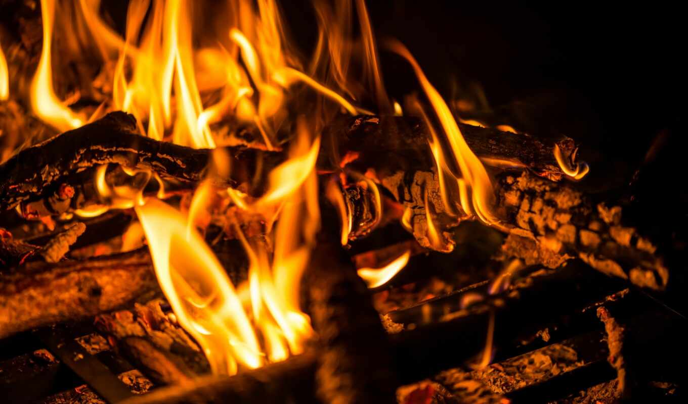 fire, flame, wood, amber, bonfire, mocah