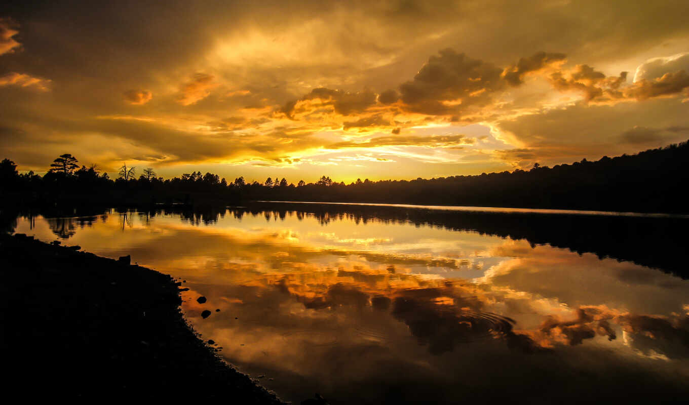 озеро, природа, закат, kaibab