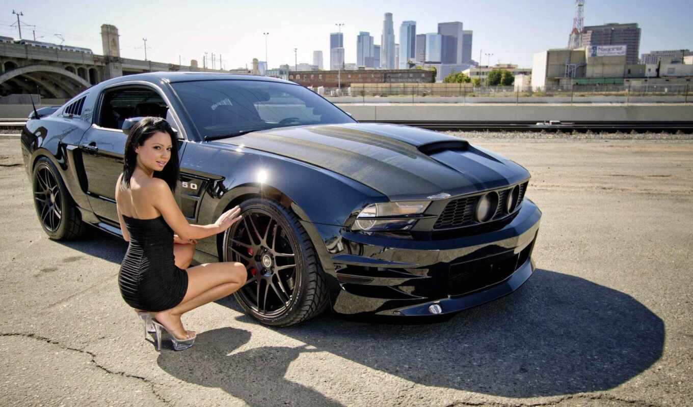 black, girl, woman, sexy, brunette, model, babe, car, ford, mustang, muscle
