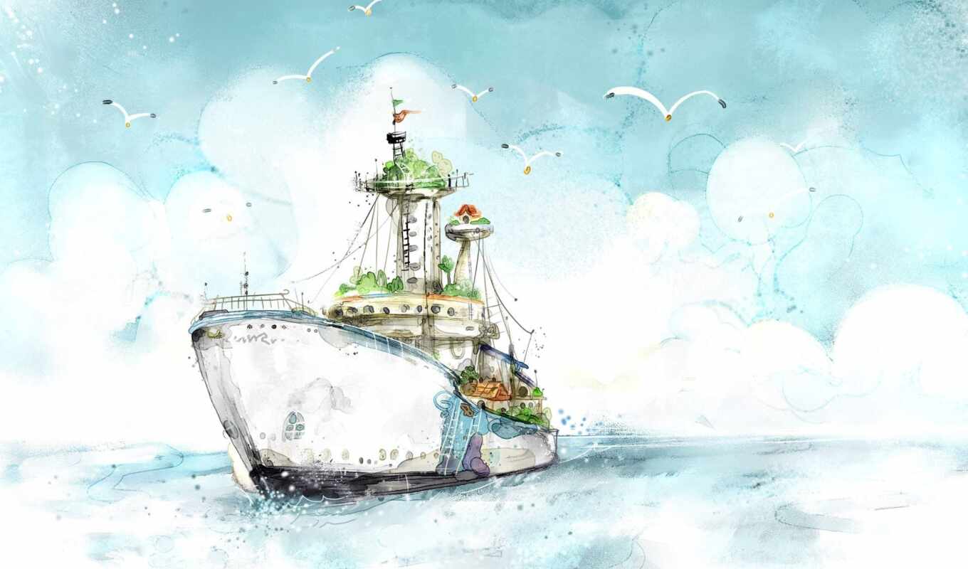ship, birth, Petra, marine, drawing, watercolor, dnee, kartinkin, abrakadabra