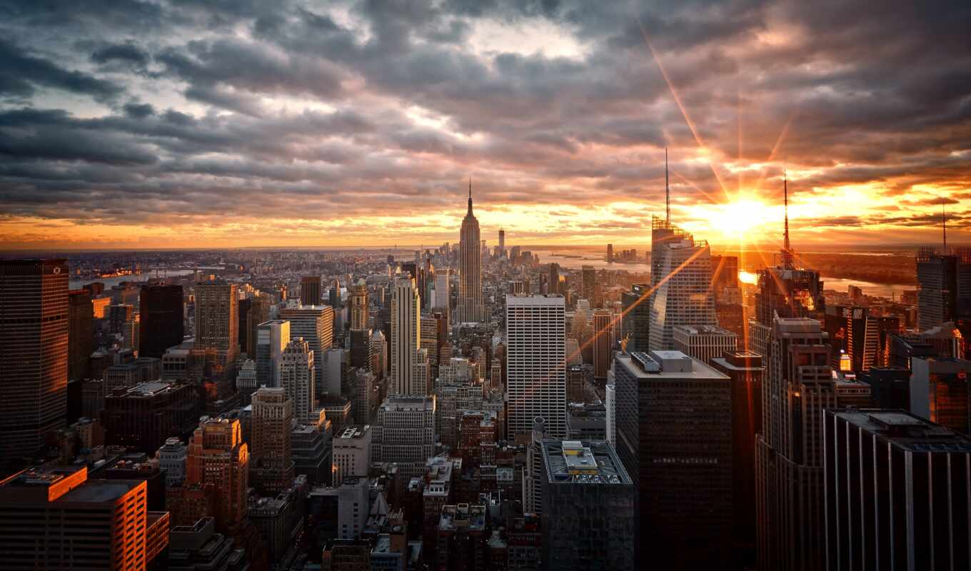 sunset, new, city, cities, new, york, megapolis, paintings, modular