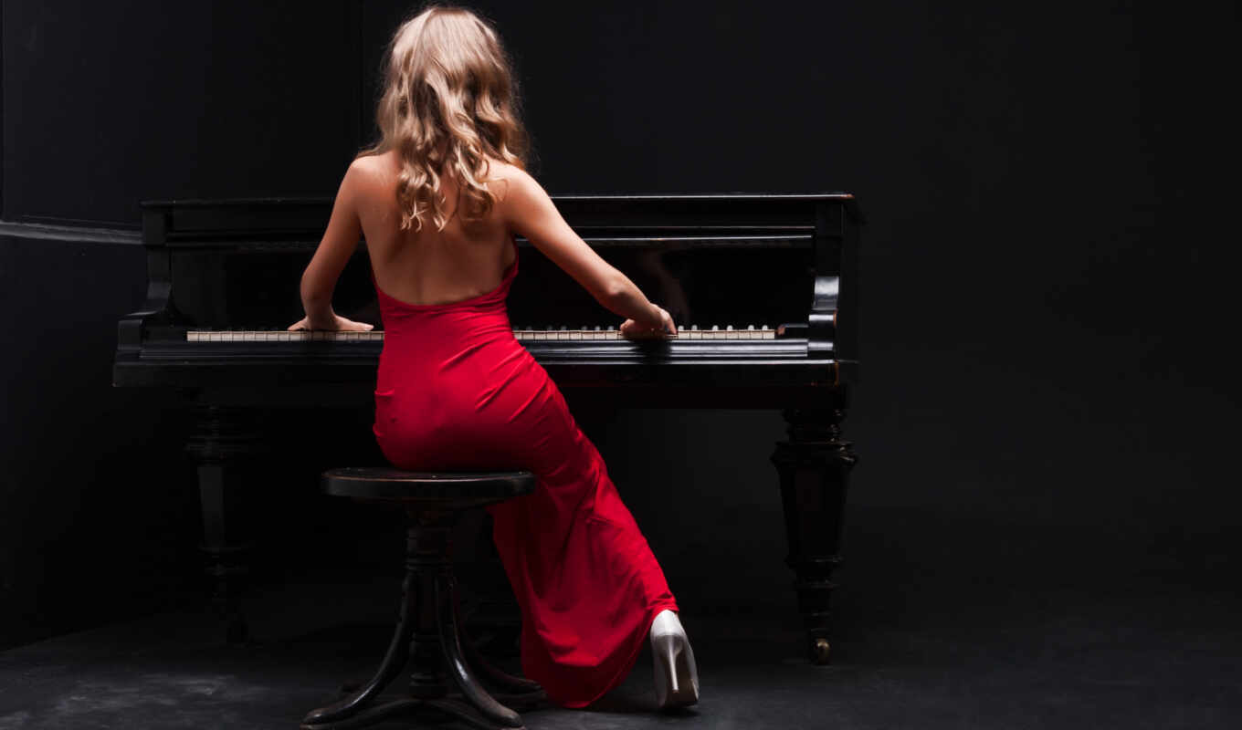 girl, play, red, piano