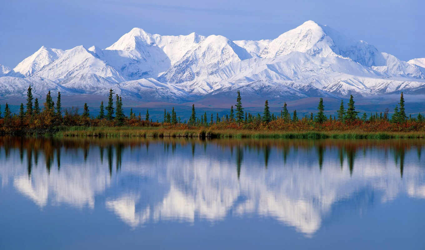 lake, nature, tree, snow, mountain, landscape, scenery, alaska