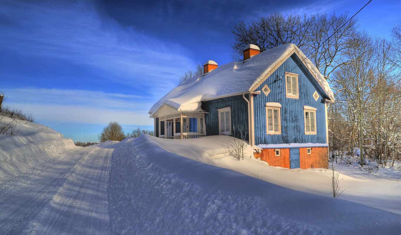 house, снег, winter