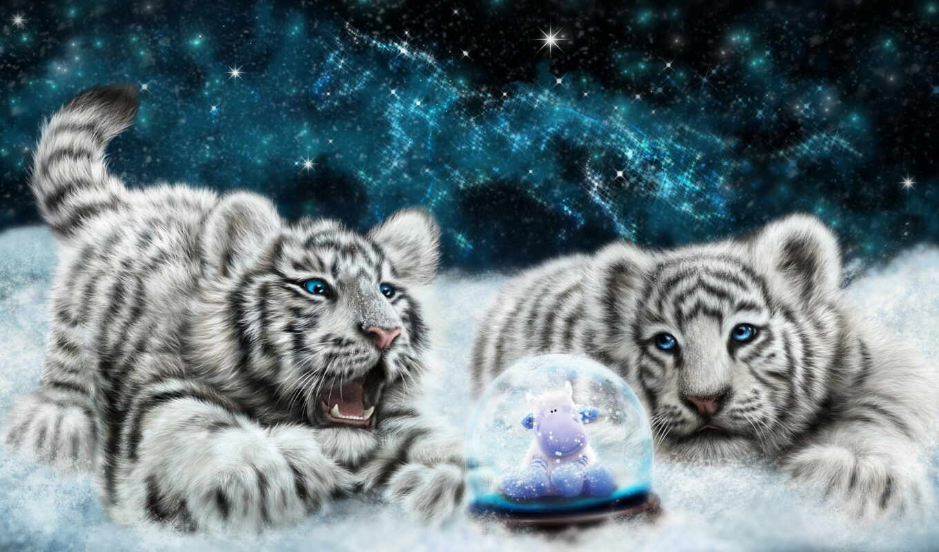 white, снег, кот, тигр, animal, детёныш
