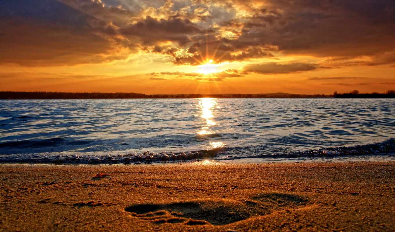 sunset, sunset, ship, sea, coast, sand, tablet, suns, waves