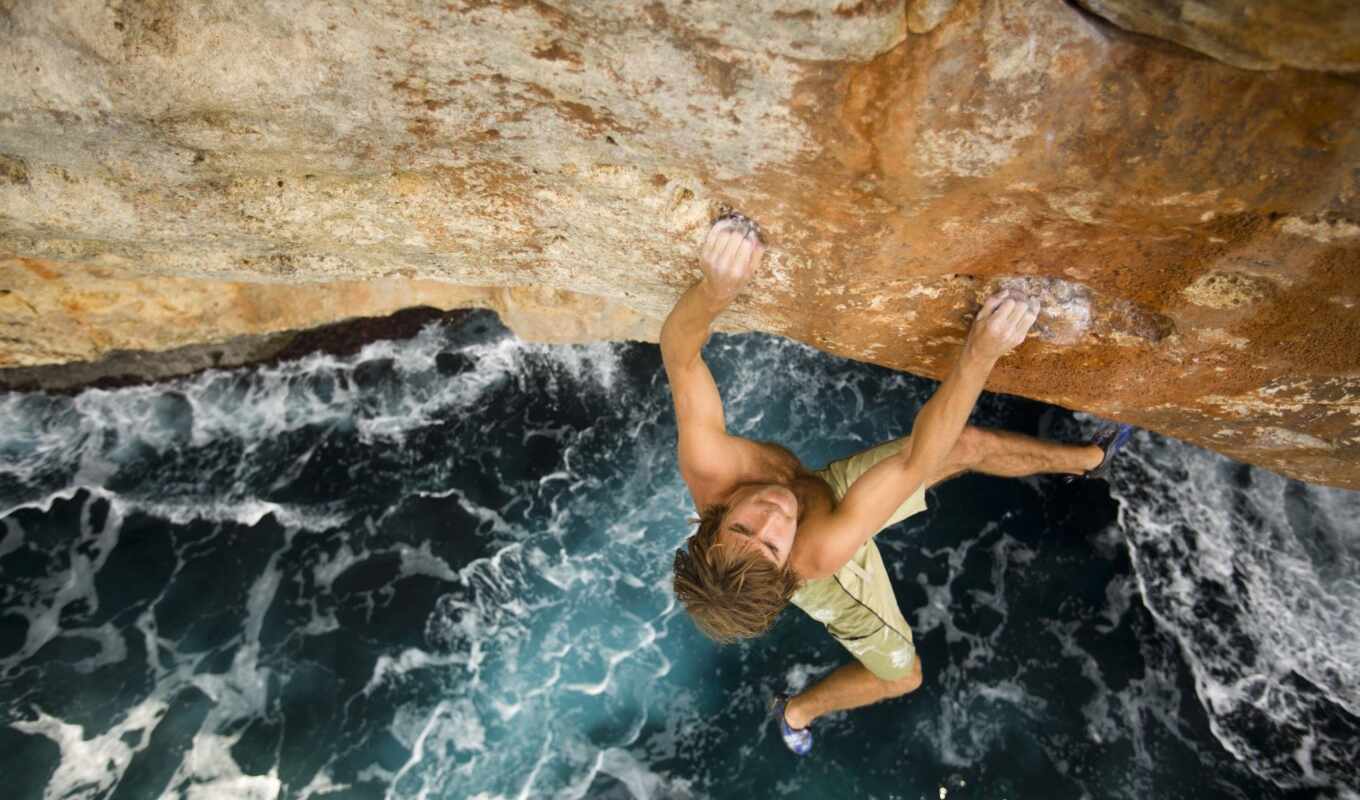 мужчина, парень, море, extreme, angle, cliff, climber, отвесная