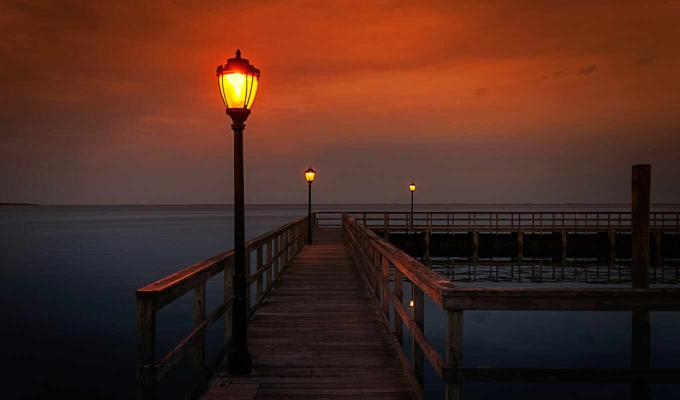 sunset, night, pier, the