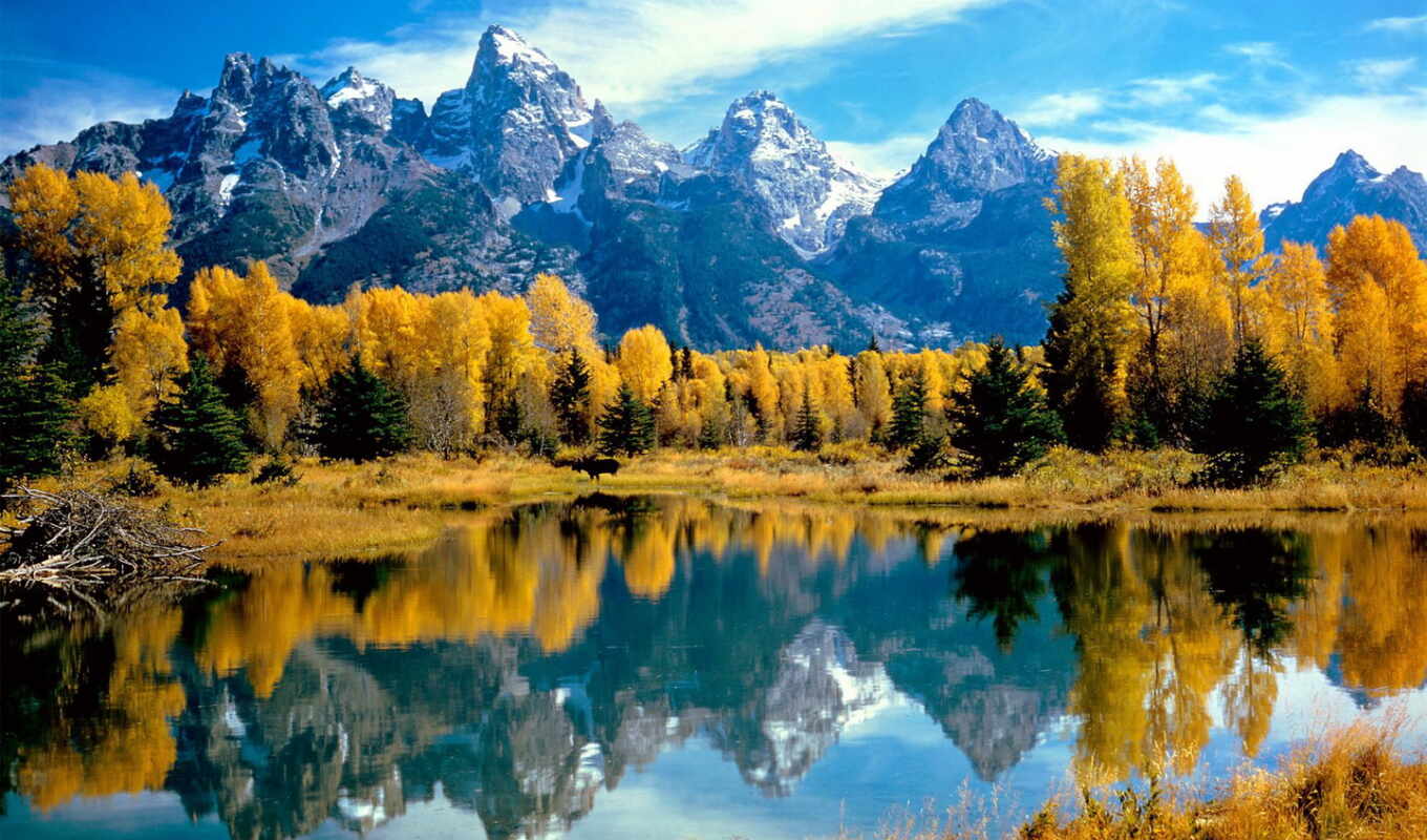 mountains, lake, forest, autumn