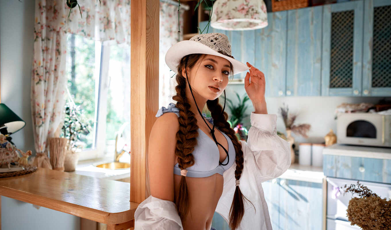 шляпа, blue, white, женщина, бикини, там