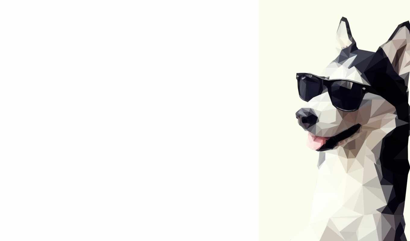 собака, хаски, animal, artwork, солнцезащитные очки, siberian, low, poly
