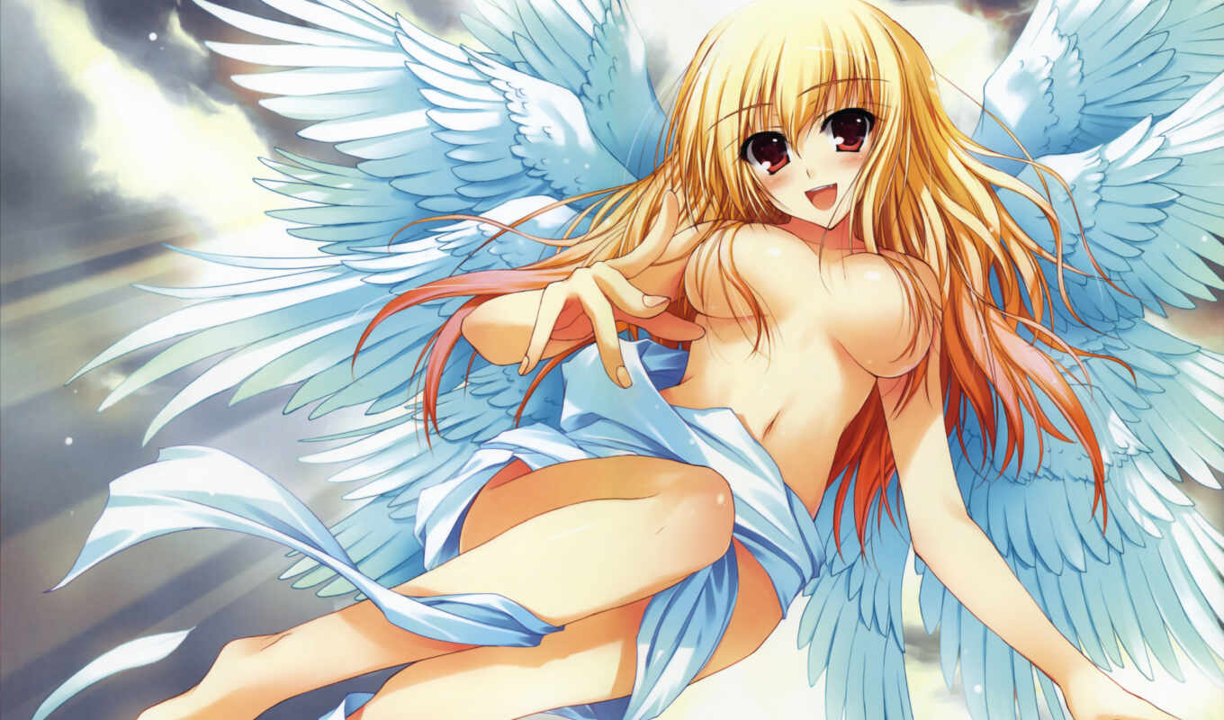 girl, angel, mouth, wings
