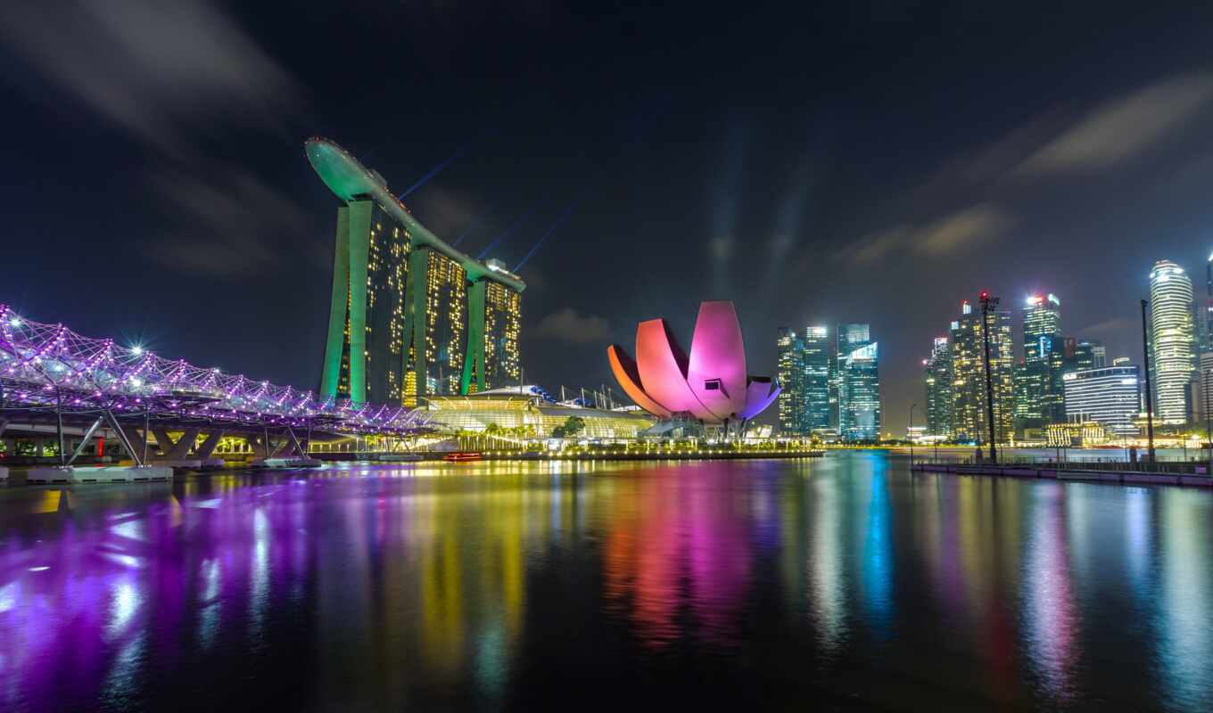photo, city, night, Bridge, sand, bay, travel, singapore, marina, miro