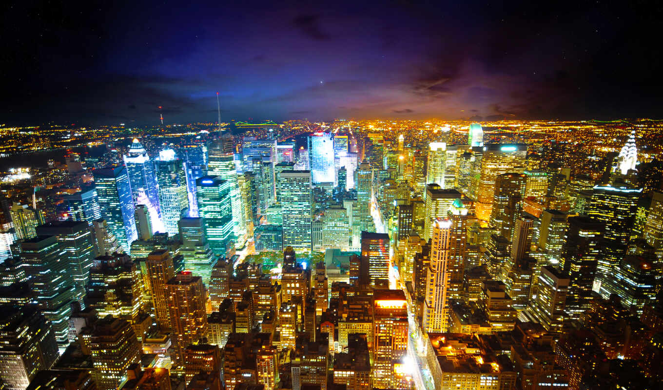 view, night, lights, new, york, won