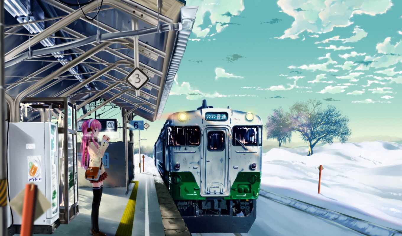 anime, snow, station, winter, a train, japanese, abandoned
