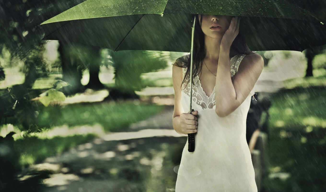 девушка, зонтик, под, dozhdat