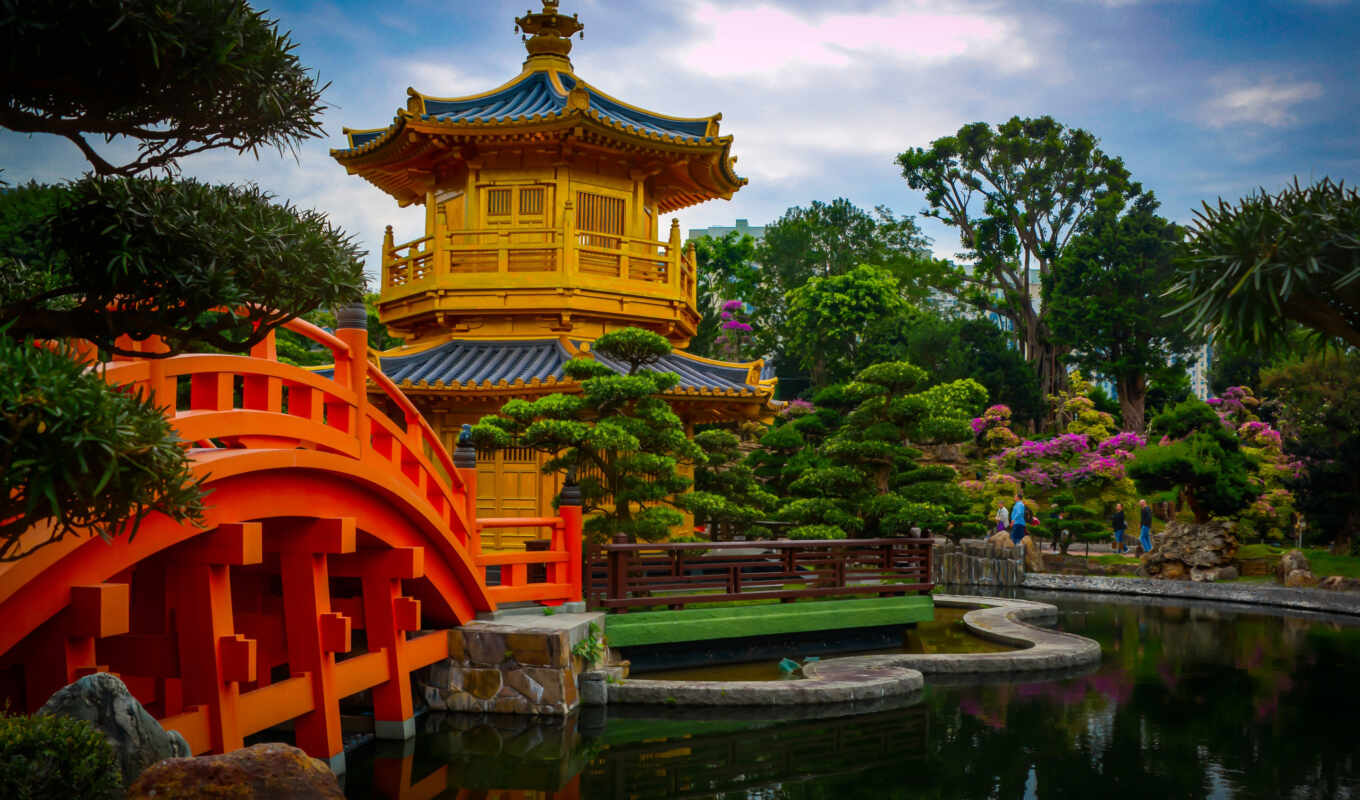 kong, hong, garden, lin, pond, park, pagoda, nunnery