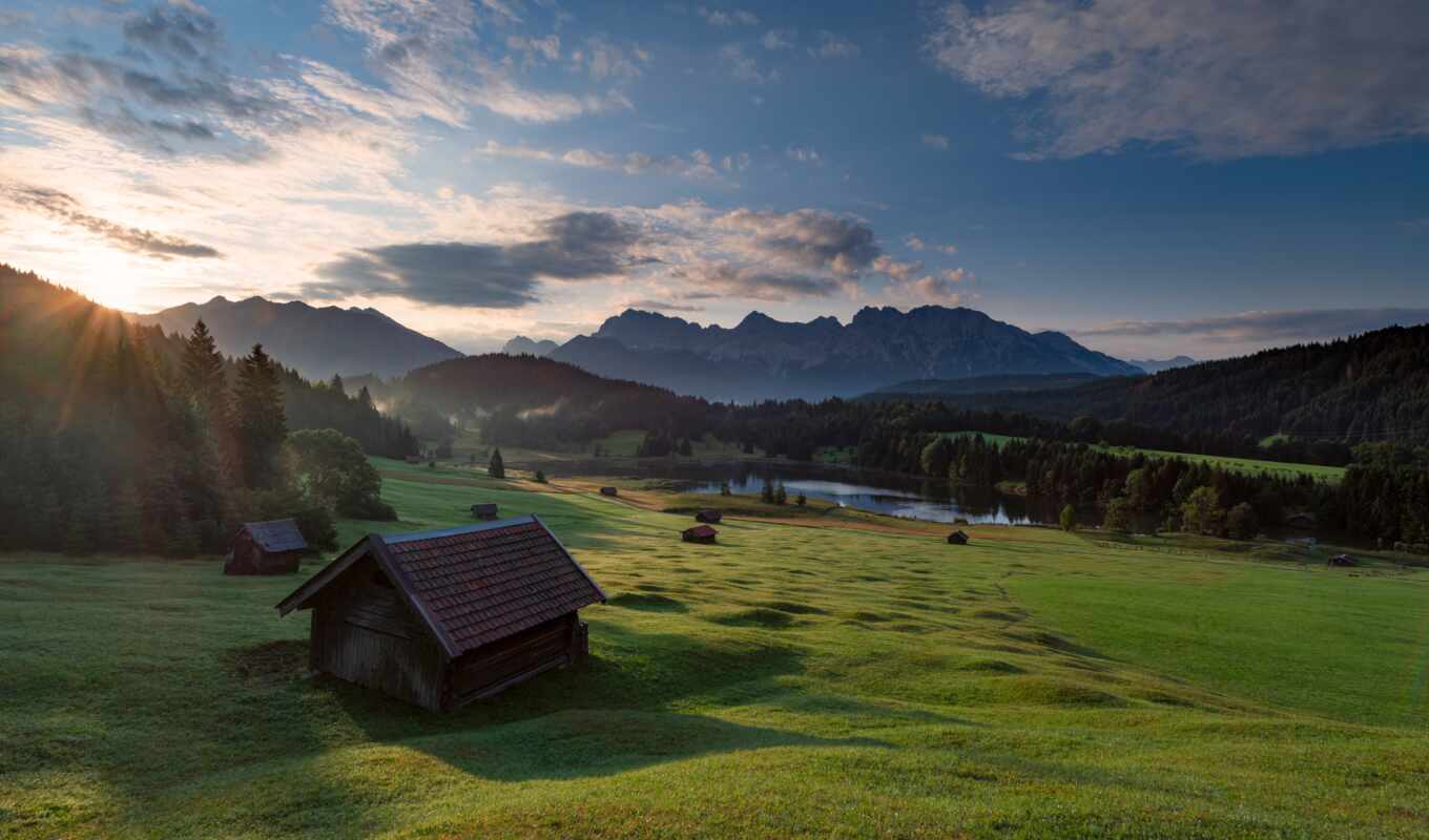 summer, зелёный, трава, гора, landscape, германия, альпы, луг, бавария, fore