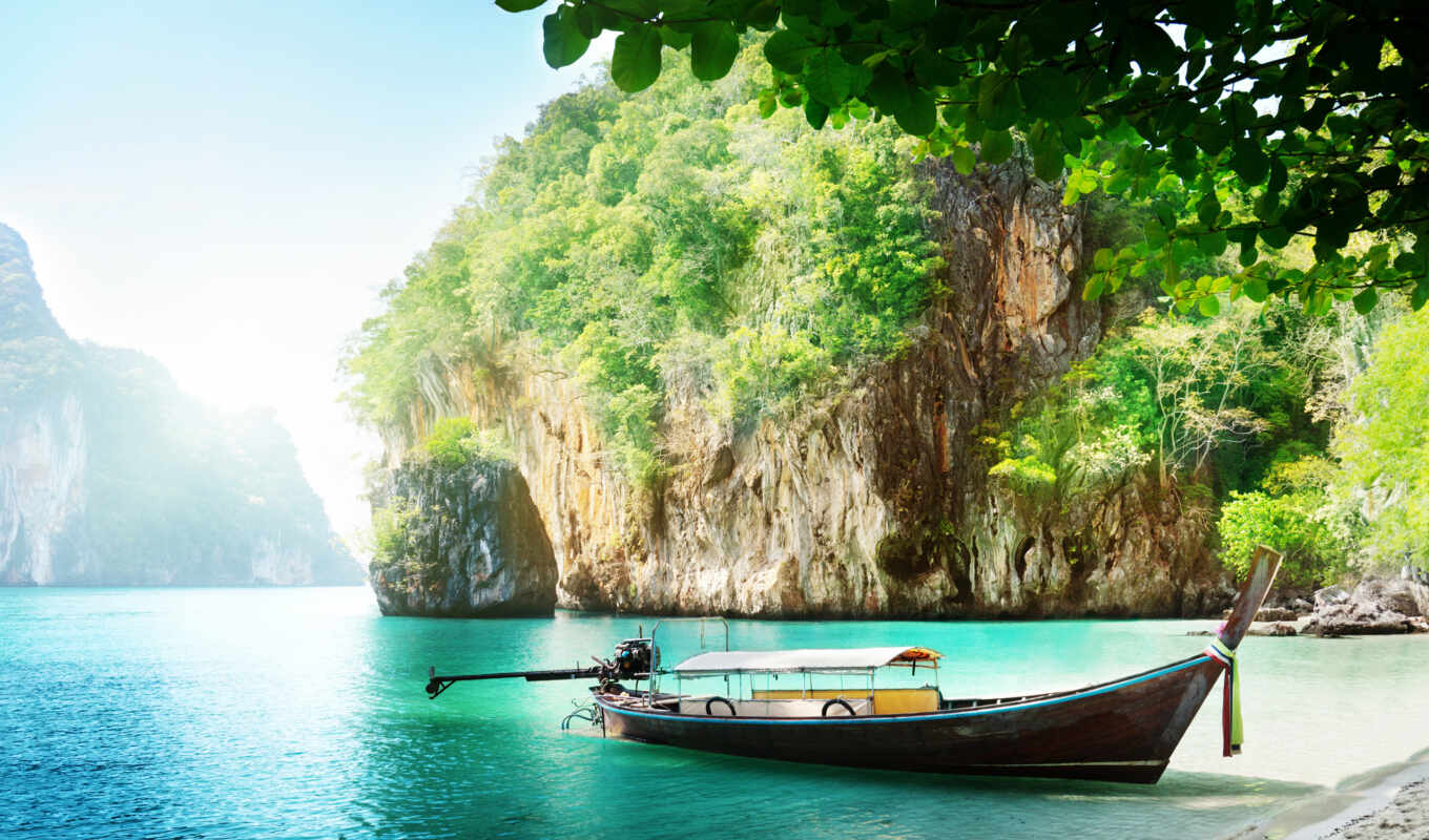 sky, sea, thailand, a boat, islands, phuket, photo wallpapers