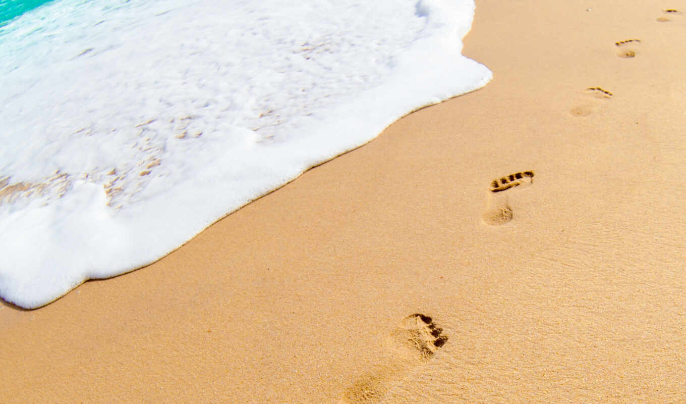 море, песок, footprint, отпечаток ноги на обоях
