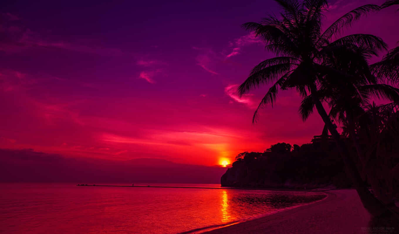 desktop, закат, рассвет, пляж, храм, таиланд, тайланде