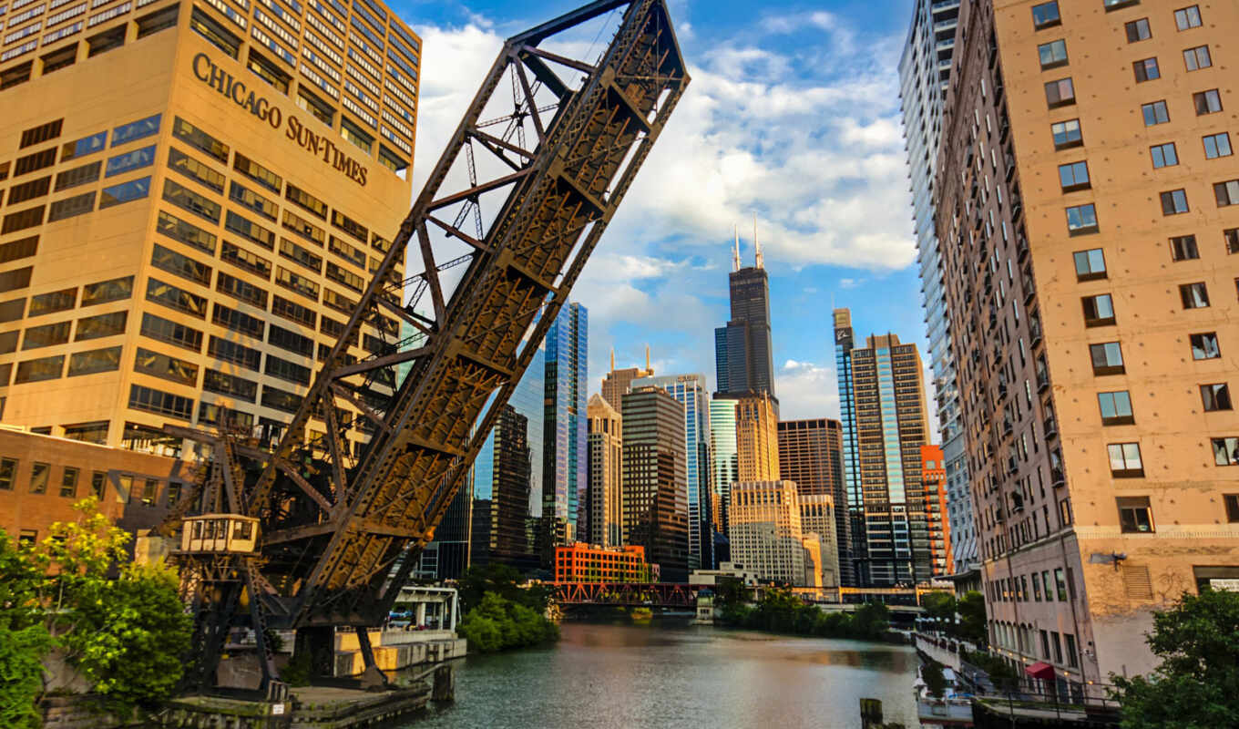 город, мост, buildings, река, skyscrapers, chicago, flickr