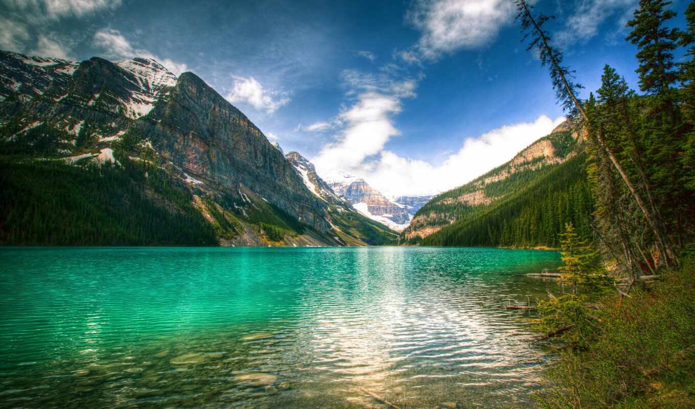 озеро, природа, небо, лес, гора, канада, park, national, banff, postcard, минут