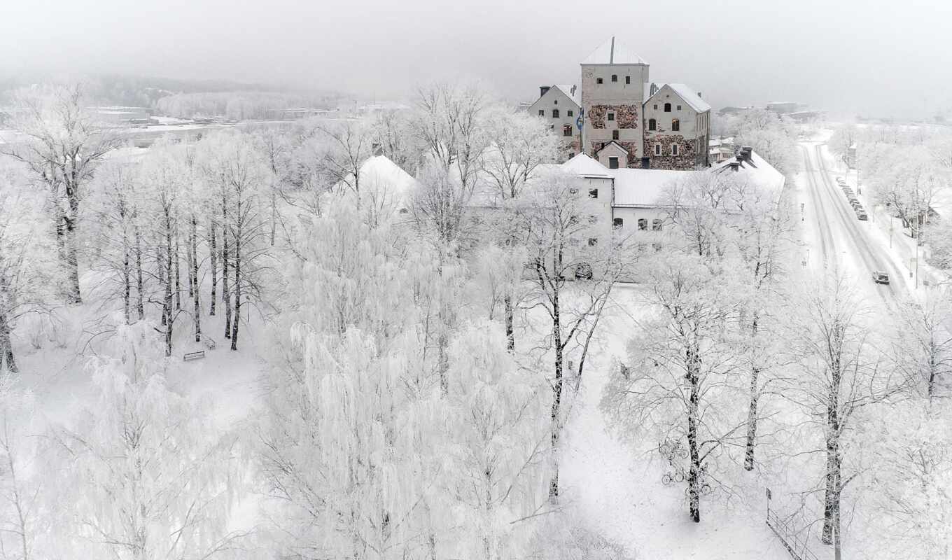 дерево, город, снег, winter, турок, финляндия