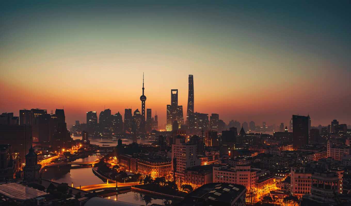 picture, city, evening, height, shanghai