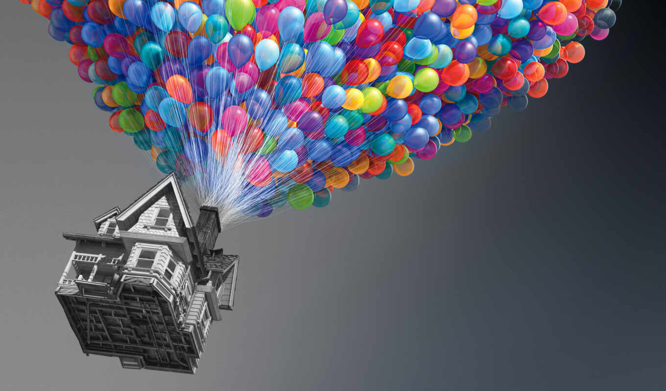 house, gray, air, multicolored, shariki, balls