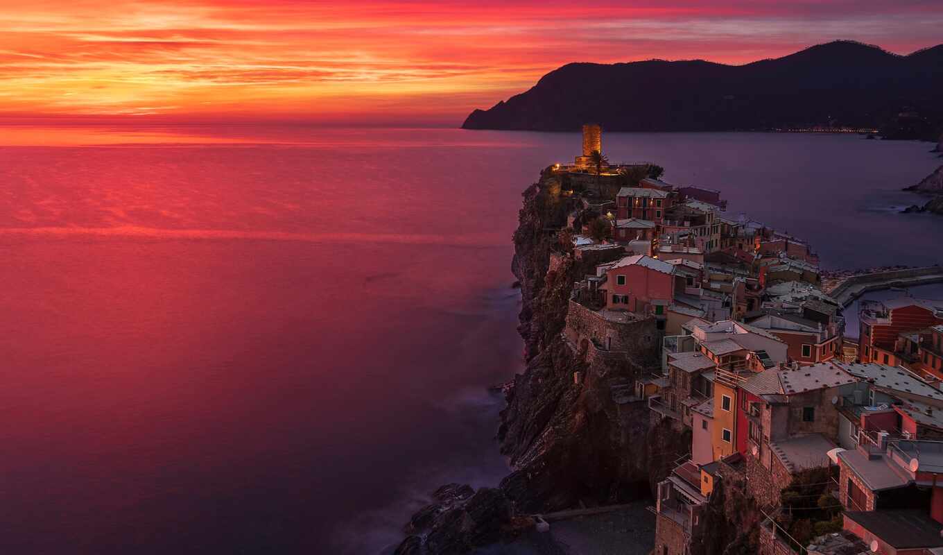 mobile, sunset, sea, tablet, fond, park, land, italy, vernazza, five, Liguria