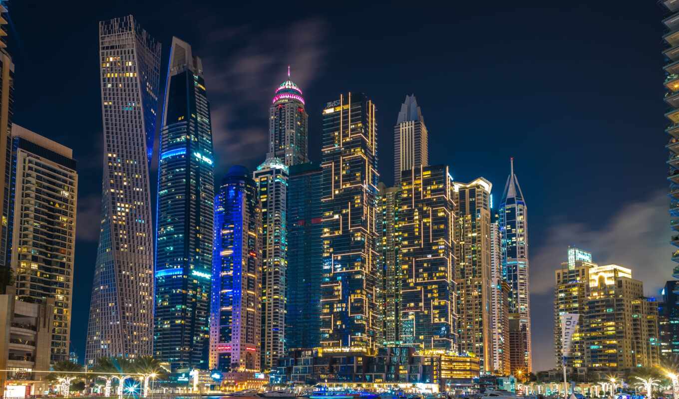 город, ночь, арабский, небоскрёб, марина, dubai, unite, emirat