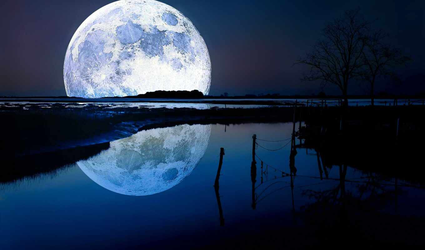 moon, water, big, pinterest, pin, reflected