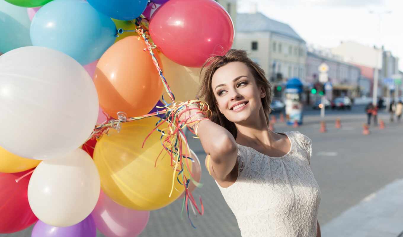 девушка, девушек, воздушных, balloons, шарами, воздушными