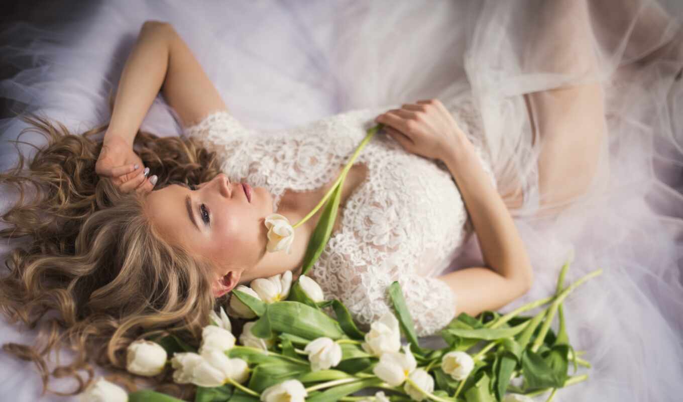 flowers, girl, white, picture, PHOTOSESSION, to find, tulip, bride, thous, kartinkahdevushka