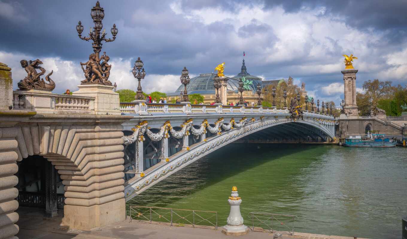 мост, франция, париж, река, seine, alexandre