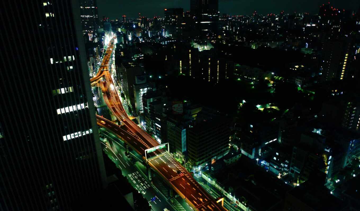 night, fire, Tokyo, freeway