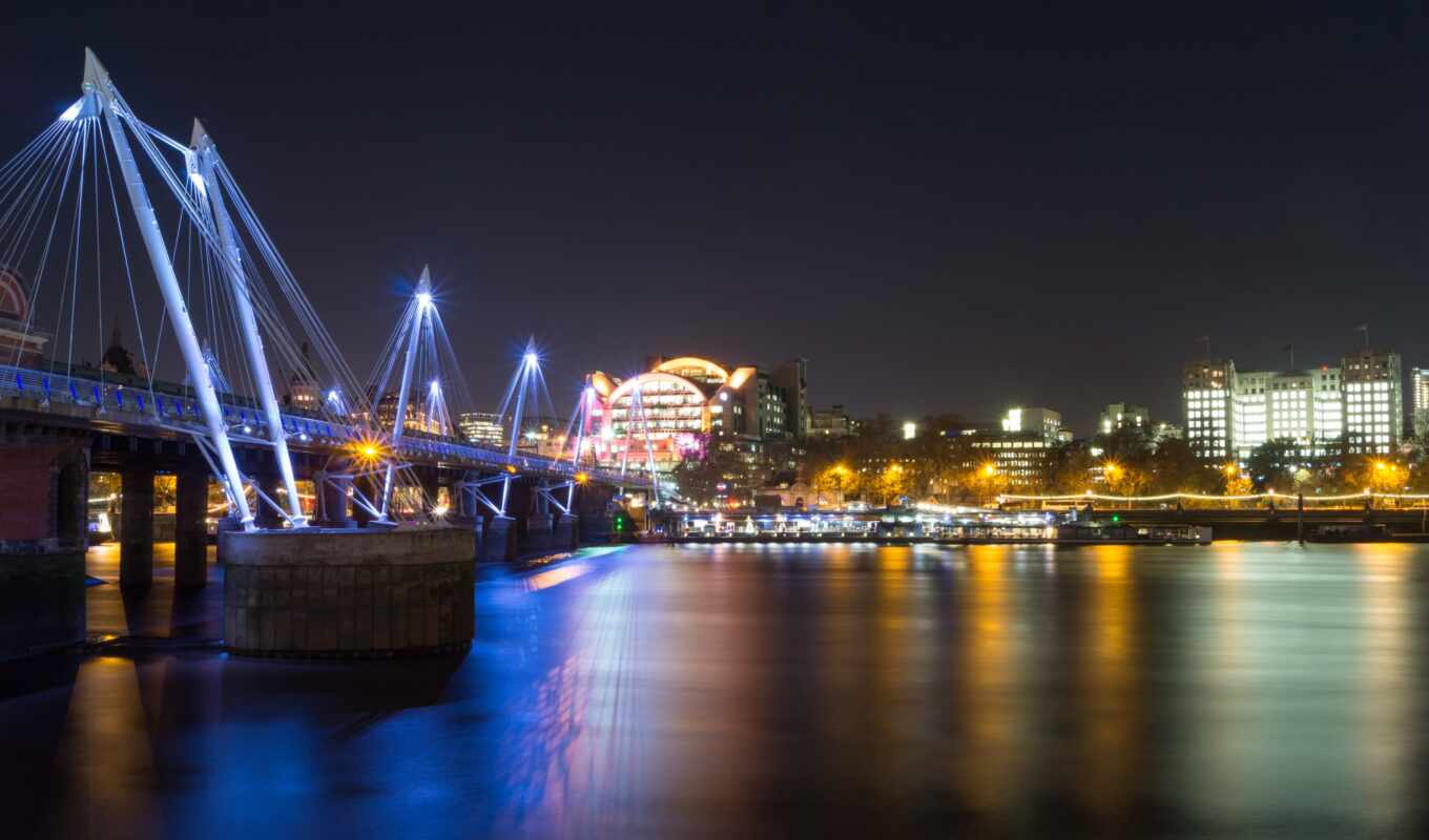 природа, город, ночь, мост, london, река