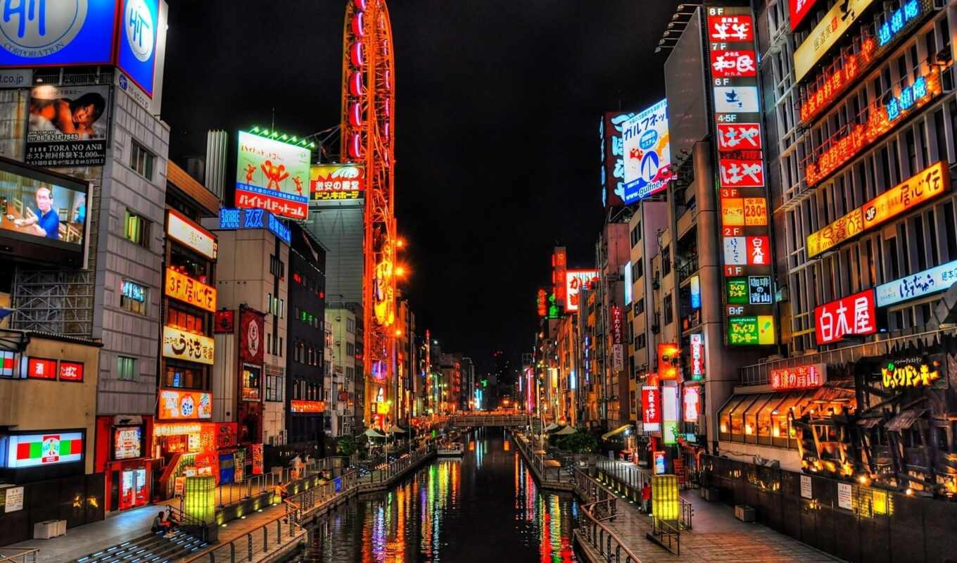 city, night, Japan, osaka