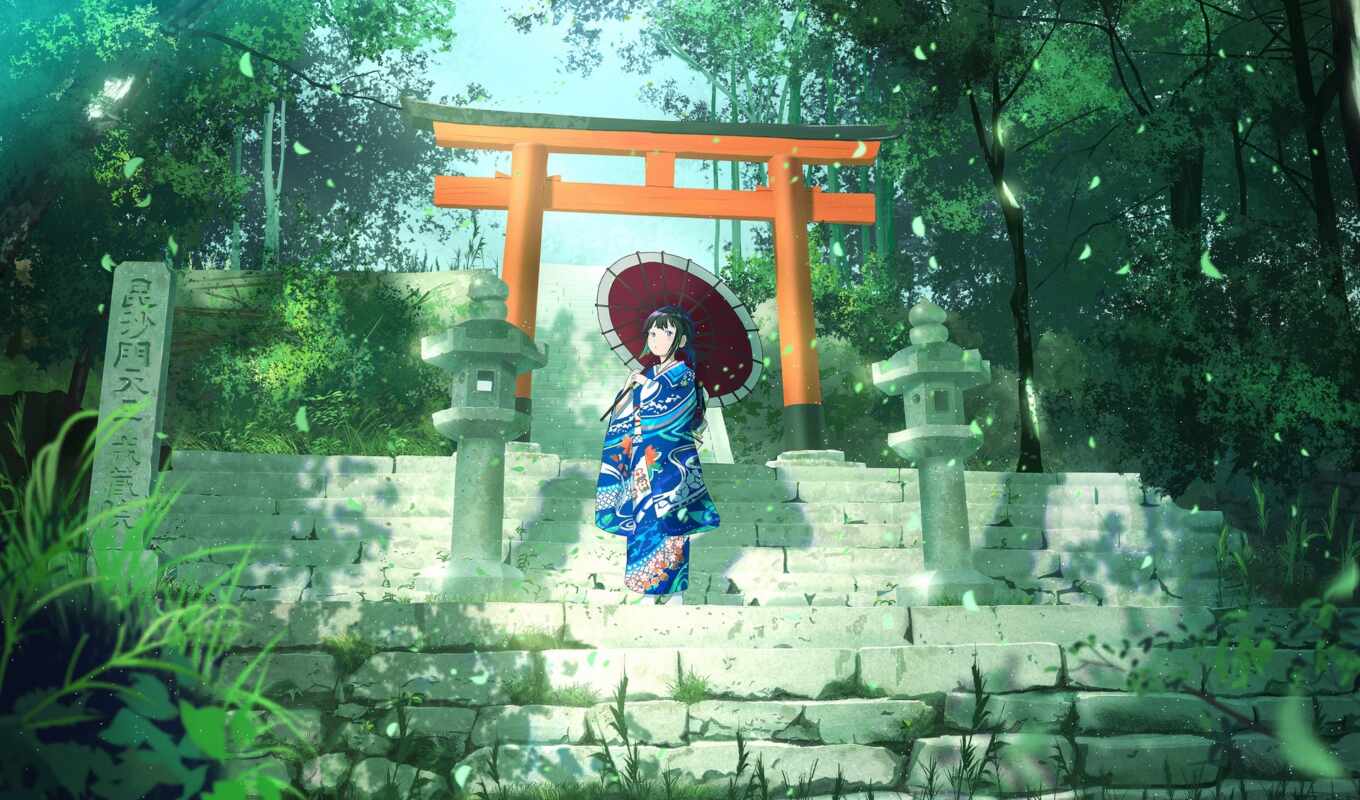 красное, кимоно, gates, torii, besplatnooboi
